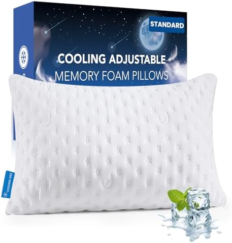 KUCEY Cooling Side Sleeper Pillow for Neck and Shoulder Pain, Luxury Shredded Memory Foam Cool Bed Pillows for Sleeping Set of 1- Adjustable Standard Size- Washable Cover Original White by Kucey
