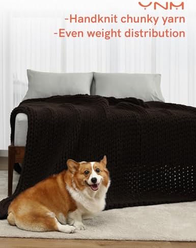 YnM Cotton Weighted Blanket, Handmade Chunky Knitted Design, Soft and Cozy, Temperature Regulating and Breathable, Machine Washable Throw for Sleep or Home Decor (Chocolate Brown, 60x80 Inch, 25lbs) - Image 2
