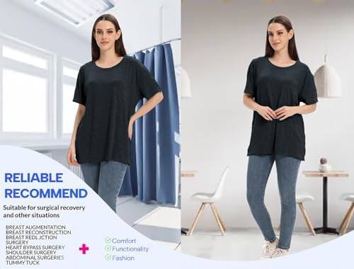 Women Shoulder Surgery Shirts for Women Tear Away Post Surgery Shirt for Men Full Snap Access Recovery Clothing - Image 3