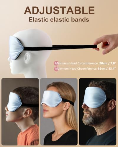 Silk Sleep Mask for Women and Men - Soft Lightweight Breathable Organic Mulberry Silk Blackout Lightproof Eye Mask with Adjustable Straps No Pressure for Travel Office Nap and Gifts (Light Blue) - Image 6