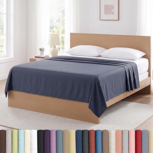 Oversized Queen Flat Sheets Only 2 Pack Set Wrinkle Free 90x102 Dark Blue by SouthshoreFineLivingInc