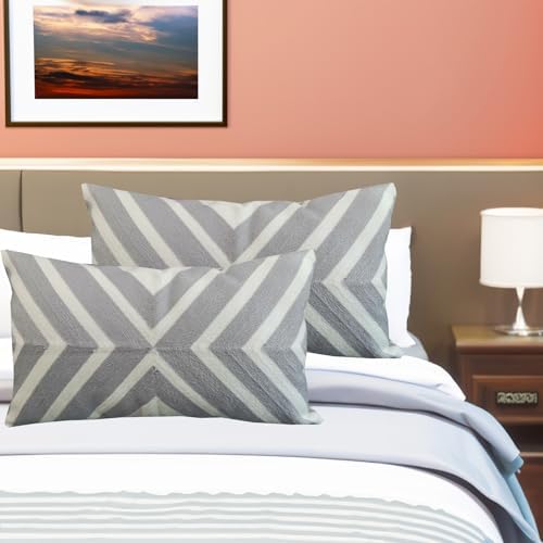 Embroidered Throw Pillow Cover Arrows Coko Geometric Lumbar Pillow Cover Decorative Cushion Shell 2-Tone Silver Grey Chevron 1pc 12x20, Gray 30x50cm - Image 6