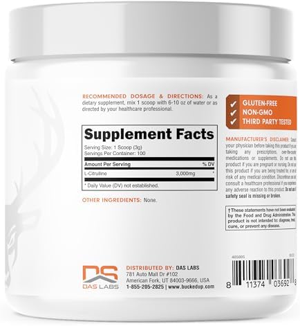 Bucked Up L-Citrulline 3000mg Powder, Essentials (100 Servings) - Image 3