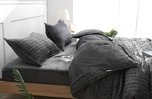 F.Y.Dreams Duvet Cover for Weighted Blanket 60x80 inches with 8 Ties/Minky Square Quilted/Dark Grey - Image 5