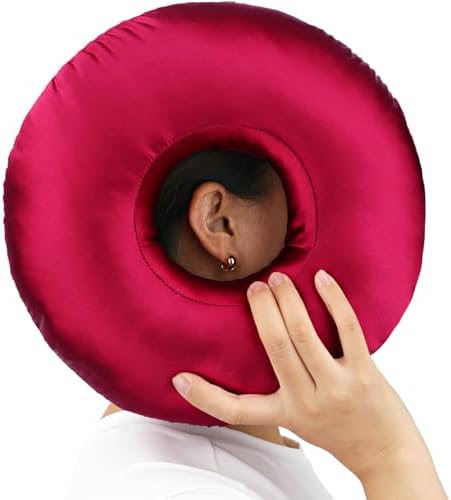 Silky Satin Piercing Pillow Ear Pillows Donut with Hole for Ear Pain CNH Piercing Pain Relief Sleeping Pressure Sore Side Sleepers Smooth Cooling Ear Guard Protector, Burgundy by Heal+n+Hope