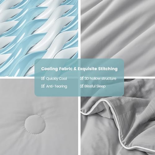 Cozy Bliss Seersucker Cooling Comforter Twin Size, Q-Max 0.45 Reversible Lightweight Cooling Blanket, Breathable Silk Smooth Summer Bedding Quilt for Hot Sleepers Night Sweats Light Grey - Image 6