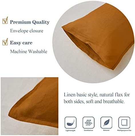 Simple&Opulence 100% Linen Lumbar Pillow Cover 12 x 20 Inches Set of 2 Rectangular Decorative Throw Cushion Cover for Couch Sofa Bed Living Room Office Soft Breathable Farmhouse - Rust - Image 3
