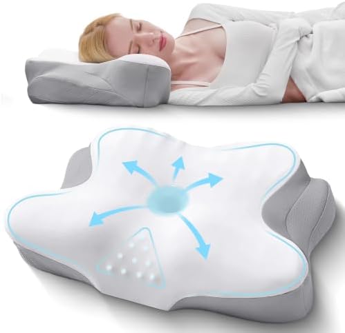 BDEUS Cervical Neck Pillow for Sleeping – Ergonomic Memory Foam Pillow with Massage Nodes for Neck Pain Relief, Side Sleeper & Back Support, CertiPUR-US Certified, White by BDEUS