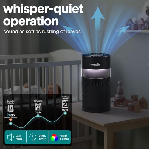 SereneLife Portable Air Purifier | Small Air Purifier For Home, Allergies, Pet Hair & Bedrooms | Filter Change Reminder & Aroma Box | Filtration Removes Dust, & Smoke Odor | Timer & Sleep Mode | Black - Image 6