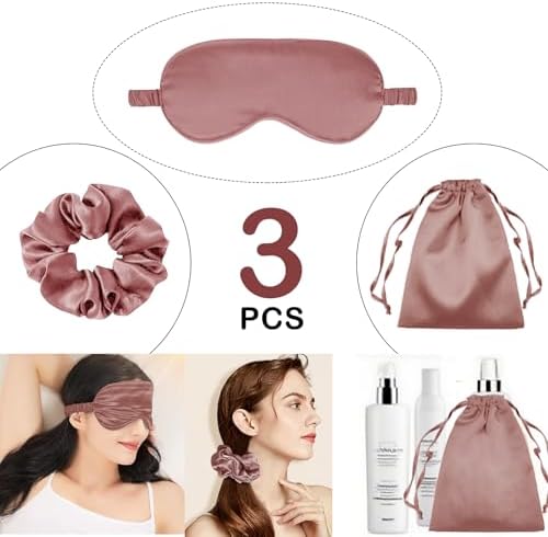 3Pcs Satin Eye Mask Silk Sleep Masks Set Silky Blindfold Eyeshade Blackout Eyes Cover Pouches Bag Scrunchy Wedding Gift - Image 2