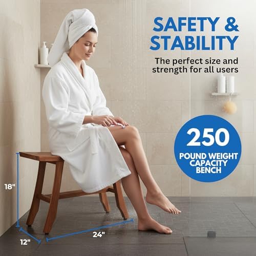 EcoDecors Satori 24-Inch Natural Teak Shower Bench, Waterproof - Image 3