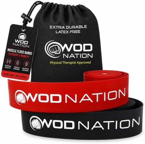 WOD Nation Muscle Floss Bands Recovery Band for Tack and Flossing Sore Muscles and Increasing Mobility : Stretch Band Includes Carrying Case by WODNation