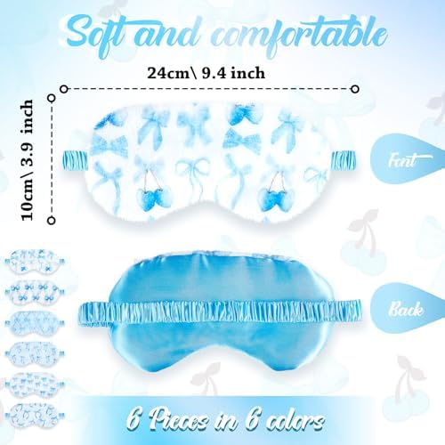 Cuffbow 6 Pack Fuzzy Sleep Masks Plush Eye Mask,Bow,Blue - Image 2