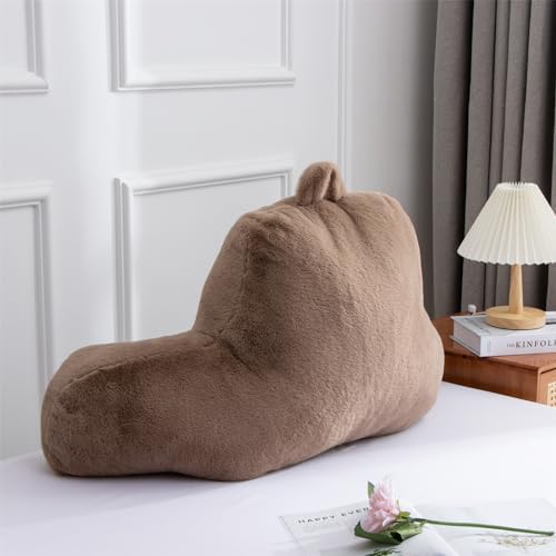 Aimuan Reading Pillow Bed Rest Pillow with Arms Rabbit Fur Cushion for Adults Teens Incline Rest Sitting up & Sleeping Snoring Pillow with Pregnancy Lumbar Back Support (Standard, Khaki) - Image 2