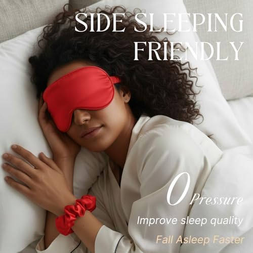 Red Sleep Eye Mask, Blackout Silk Satin Travel Blindfold Set Women - Image 2