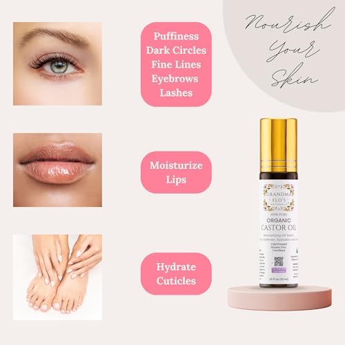 Pure Organic Castor Oil Roll On For Lips, Eyebrows, Under Eyes, Eyelashes and Cuticles - Easy, Less Mess Moisturizer Roller ball Cold Pressed, Hexane Free, Unrefined, Glass Bottle - Travel Size (10ml) - Image 3