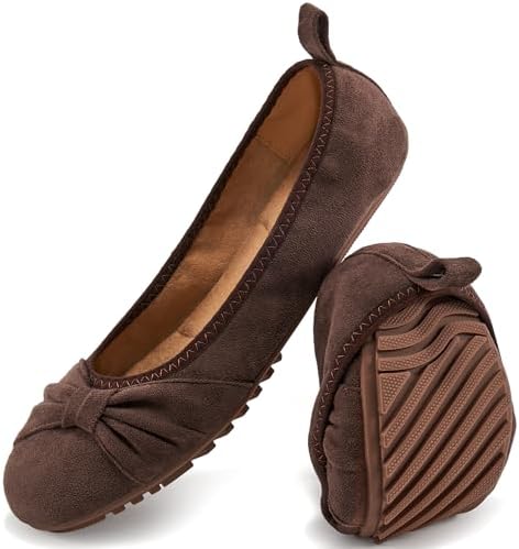 Ecetana Comfortable Ballet Flats for Women: Lightweight Cushioned Foldable Slip-On Work Shoes with Memory Foam - All Day Walking Comfort - Dressy Flats for Office Business by Ecetana