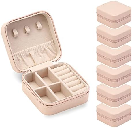 ZPROW Travel Jewelry Case, Mini Portable Jewelry Travel Boxes, Small Jewelry Organizer for Rings, Earrings, Pendants, Watches, Necklaces, Lipsticks Organizer Storage Holder Case (Pink-6packs) by ZPROW