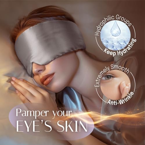 Silk Sleep Mask Soft Pressureless: 100% Mulberry Silk for Eye Skin Anti Wrinkles, Large Size for Total Blackout, Adjustable Wide Velcro Ear Cover - Image 3