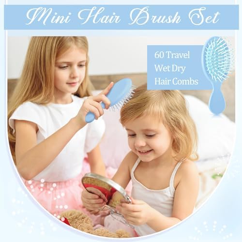 60 Pcs Macaron Blue Mini Hair Brushes Bulk for Blue Wedding Gifts Soft Bristles Adds Shine Scalp Massage and Detangling Travel Hair Combing for Women Spa Party Favors Homeless - Image 6