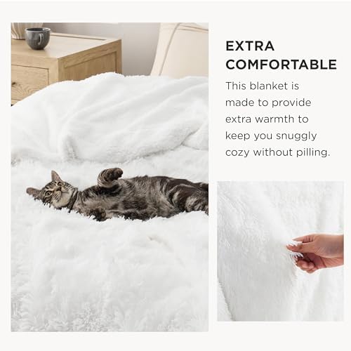 Bedsure Faux Fur Fluffy Sherpa Throw Blanket Couch Twin White 60"x80" - Image 4