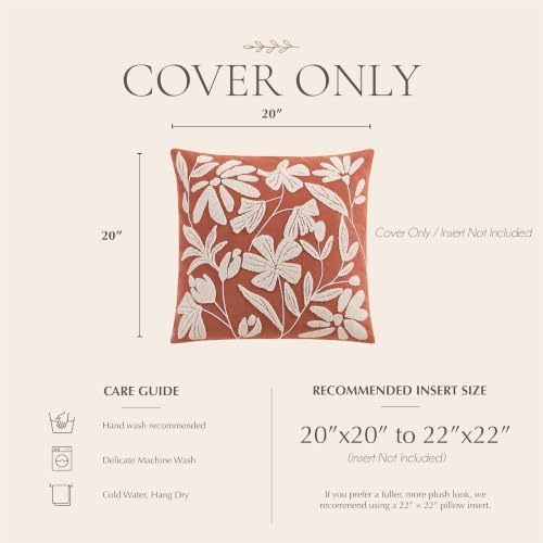 BlissBlush Throw Pillow Cover 20x20 Inch, Rust Terracotta Floral Tufted Velvet Decorative Accent Pillow Case for Sofa Bed Living Room, Cover Only - Image 6