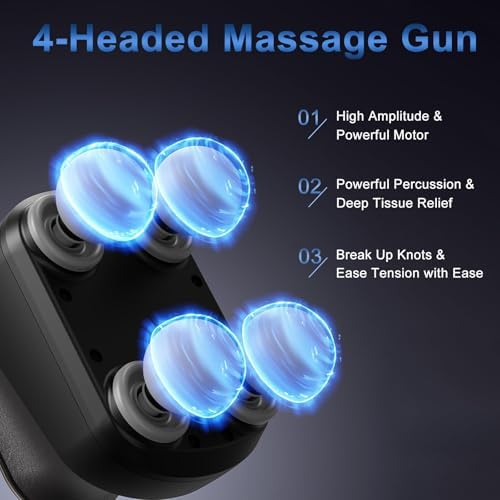 4 Head Massage Gun Deep Tissue, Mini Percussion Muscle Massage Gun for Pain Relief, Portable Electric Muscle Massager with 5 Speeds, 3 Attachments, USB Rechargeable - Ideal Gift for Men & Women - Image 2