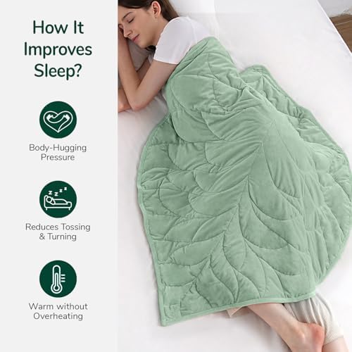 Weighted Lap Blanket for Adults, 5 lbs, 23"x29", Leaf Pattern, Sage Green - Image 3