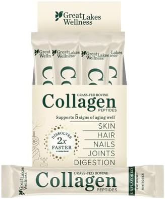 Great Lakes Wellness Collagen Peptides Powder, Unflavored, 20 Stick Packs by GreatLakesWellness