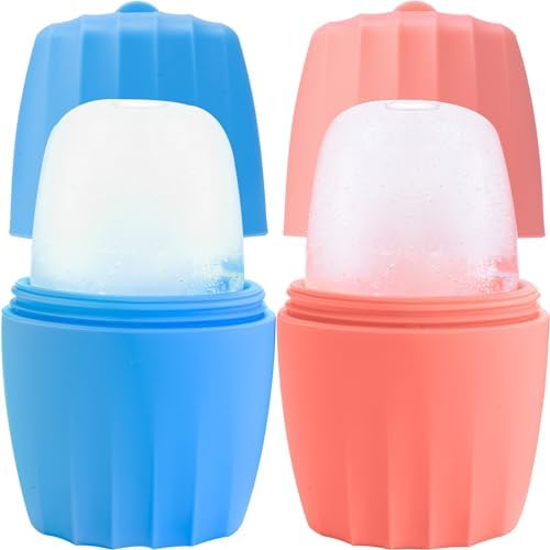 2 PACK Reusable Cube Silicone Mold Ice Roller For Face Cold Therapy Facial Massage Roller (Pink + Blue) by AECW