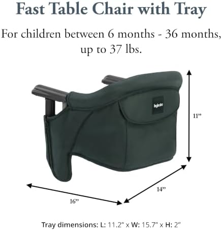 Inglesina Fast Table Chair - Dark Green + Fast Dining Tray - Portable Baby High Chair - for Babies & Toddlers up to 37 lbs -Fits Tables 0.8'' to 3.5'' Thick -Compact & Easy to Use -Travel Bag Included - Image 3