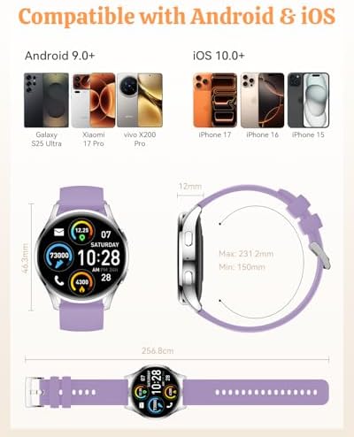 Smart Watch Fitness Tracker for iPhone Android for Women Men, Activity Tracker with Calorie & Step Counter, 150+ Sports, Daily Workout & Sleep Monitor，IP68 Waterproof Smartwatch (Purple) - Image 7