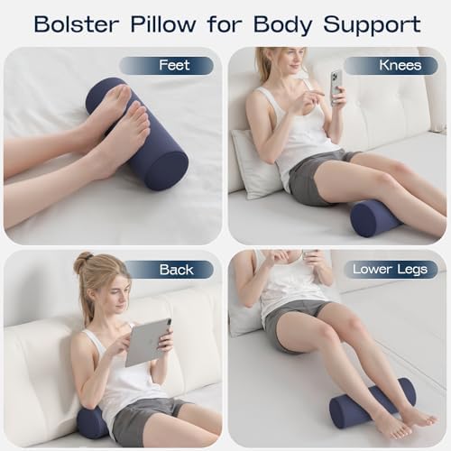 Neck Roll Pillow for Neck Pain Relief - Memory Foam Neck Support Pillow for Bed | Round Neck Pillow for Sleeping, 15.7 * 6 * 6inch ((Navy-Blue) - Image 4