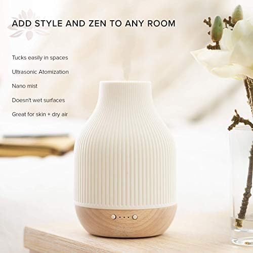 Sacred Lotus Love Ceramic Essential Oil Diffuser – Ultrasonic Aroma Diffuser with Wood Base, Ambient LED Light and Timer Settings - Image 5