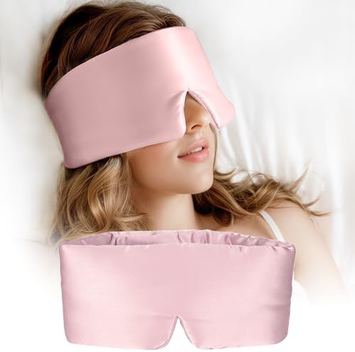 Silk Sleep Mask for Women and Men, Side Sleeper, 22 Momme Pure Mulberry Silk Total Blackout 100% Mulberry Eye Mask with Adjustable Headband Full Size, Eye Masks for Sleeping and Travel by Unknown