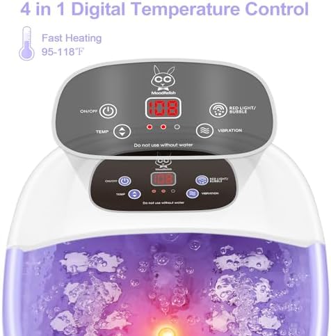 Foot Spa Bath Massager with Heat Bubbles and Vibration Massage and Jets, 16 OZ Calming Lavender Foot Soak Epsom Salt, MoodRelish Foot Soaker With Red Light, 22 Massage Rollers, Adjustable Temp -Purple - Image 2