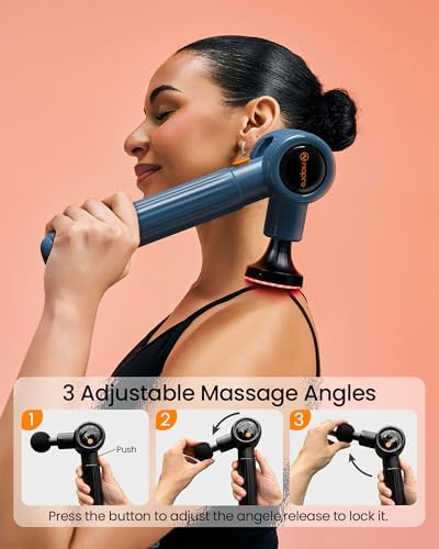NAPRE Massage Gun with Heat,Massage Gun Deep Tissue with Extension Handle & 3 Adjustable Angles,Handheld Percussion Back Massager for Muscle/Neck/Body Pain Relief with Portable Case,Blue - Image 2