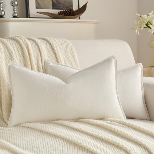 FUTEI Pack of 2 Chenille Throw Pillow Covers 12x20 Inch, Cream by FUTEI