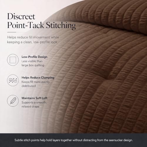 CozyLux Queen Comforter Set, 7 Pieces Brown Seersucker Bed in a Bag - Image 4