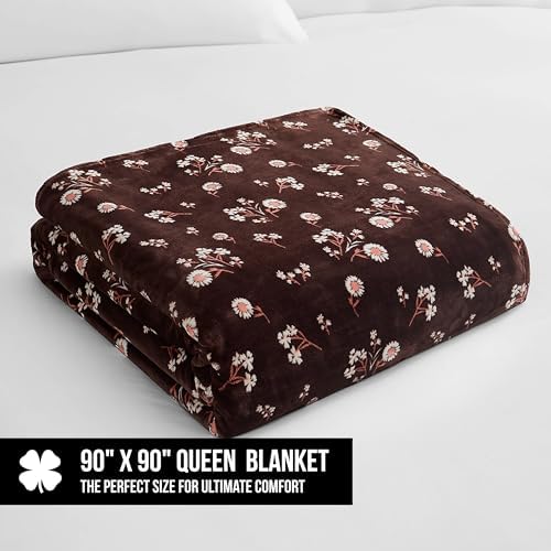 Lucky Brand Daisy Brown Floral 90"X90" Cozy Plush Blanket - Premium Microfiber Throw for Luxurious Comfort and Style Full/Queen Size - Image 2