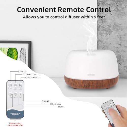 SEEDSEEL 300ML Essential Oil Diffuser, Mini Aromatherapy Diffuser with Remote Control, 7 Color Changing LED Light, 4 Timer for Bedroom, Room, Office - Image 3