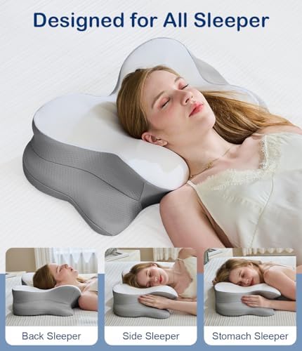 Cervical Neck Pillow, Memory Foam Pillow with Dual Height, White - Image 6