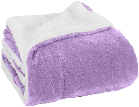 Elegant Comfort Luxury Ultra-Plush Velvet Touch Fleece Throw Soft, Warm, Cozy| Micromink Sherpa-Backing Reversible Blanket for Bed, Sofa and Couch, Solid Lilac by ELEGANTCOMFORT