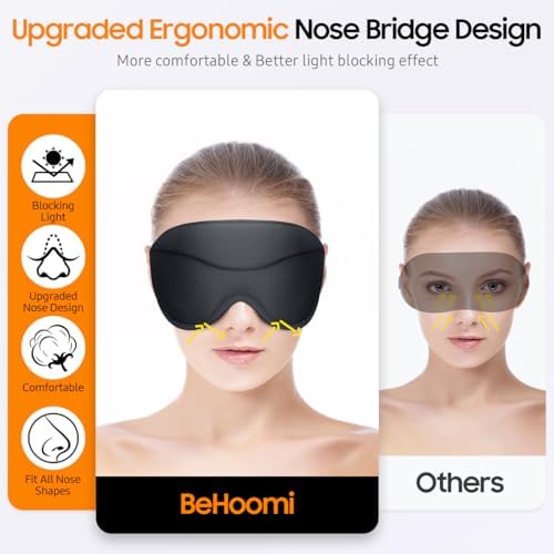 Sleep Mask, Premium Eye Mask for Sleeping, Total Blackout, Super Soft Comfort, Adjustable Fit, Upgraded 3D Ergonomic Designed Sleeping Mask for Home, Office, Travel, Meditation, Yoga, Black - Image 2
