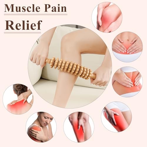 Wood Massage Roller Muscle Roller Cellulite Massage Tool Fascia Blaster Lymphatic Drainage Massager Wood Therapy Massage Tools for Deep Tissue Muscle Relief Recovery(12-Wheel) - Image 4