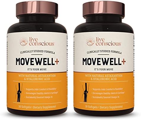 Live Conscious Joint Health Supplement - MoveWell Plus Antarctic Krill Oil, Natural Astaxanthin and Hyaluronic Acid | Outperforms Glucosamine (2 Pack) by LiveConscious