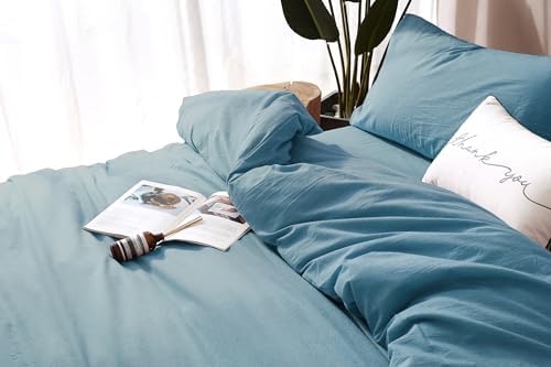 F.Y.Dreams 100% Washed Cotton Duvet Cover for Weighted Blanket 48x72 inches with 16 Ties, Zipper on Long Side/Slate Blue/Just Duvet Cover - Image 4