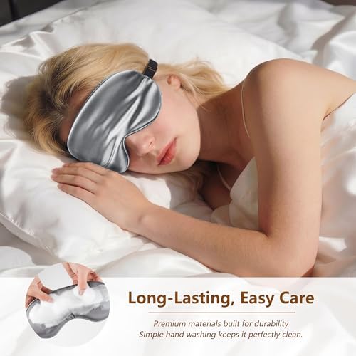 Sleep Mask Silk Eye Mask for Men Sleeping Mask, Adjustable Elastic Strap for Night Shading Sleep Mask, Soft and Comfortable for Both Men and Women (Grey, 2 Packs) - Image 5
