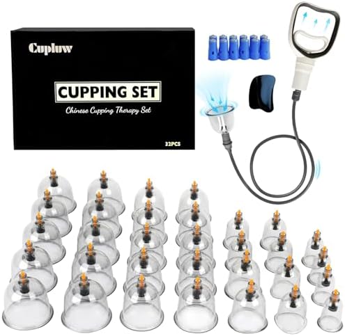 Cupluw Cupping Kit for Massage Therapy - 32 Cups Professional Chinese Cupping Set with Magnetics, Vacuum Cupping Therapy Set for Cellulite Reduction Muscle Pain Relief with Manual Pump by Cupluw