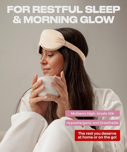 SUNDAYSILKS™ Exclusive Mulberry Silk Sleep Mask | Soft Eye Covers, Blackout Sleeping Mask for Women & Men | Silk Eye Mask for Sleep, Travel, and Relaxation | Antifaz para Dormir [Nude Champagne] - Image 3